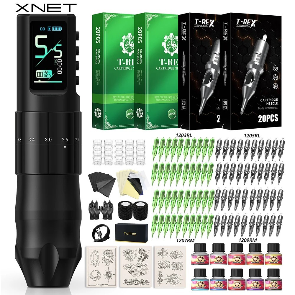 XNET Nebula Wireless Tattoo Machine Full Kit 80pcs Tattoo Cartridges RL/RM Set