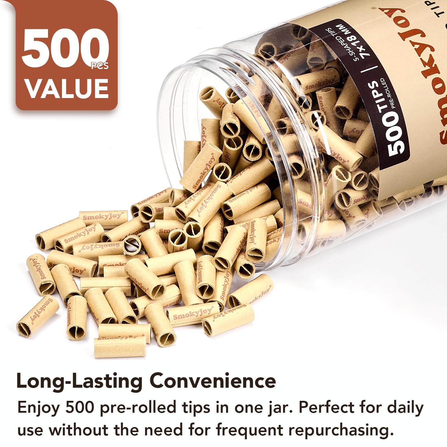 500 Pcs 7mm Natural Unbleached Pre Rolled Filter Tips for Rolling Paper