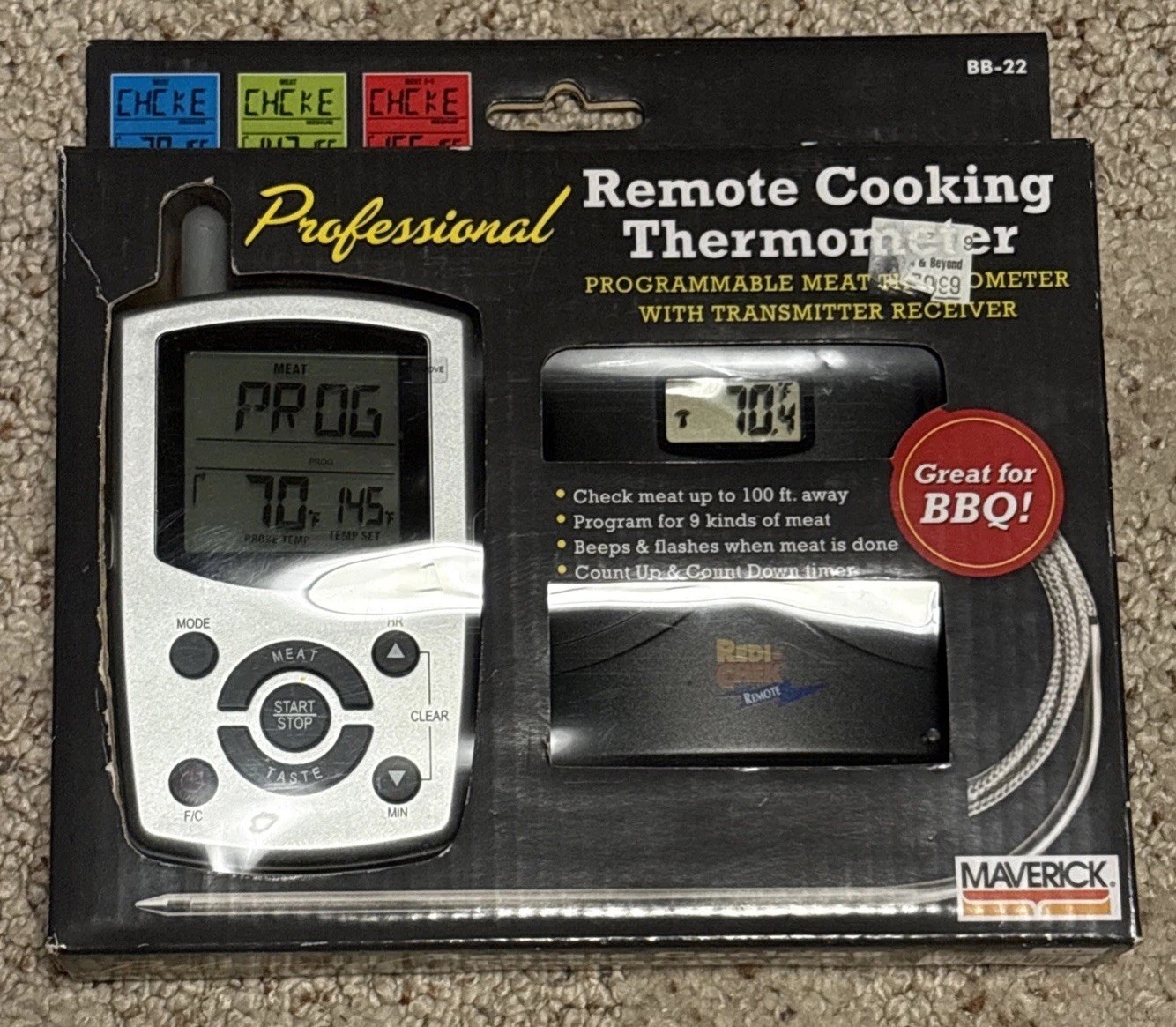 Maverick Professional Remote Cooking Thermometer Wireless Meat Probe (BB-22) NEW