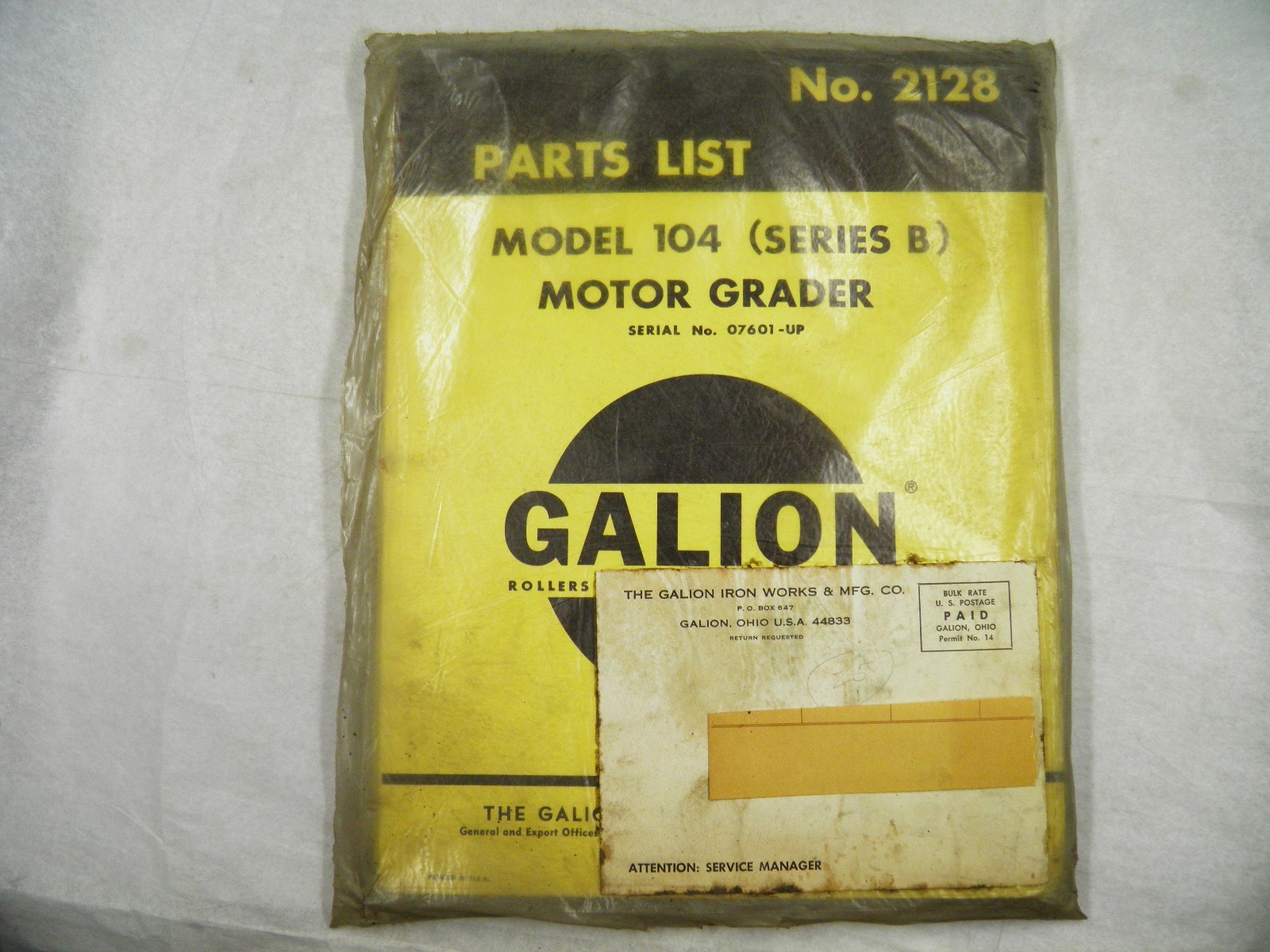 GALION 104 SERIES B MOTOR GRADER PARTS LIST MANUAL 07601 & UP No.2128