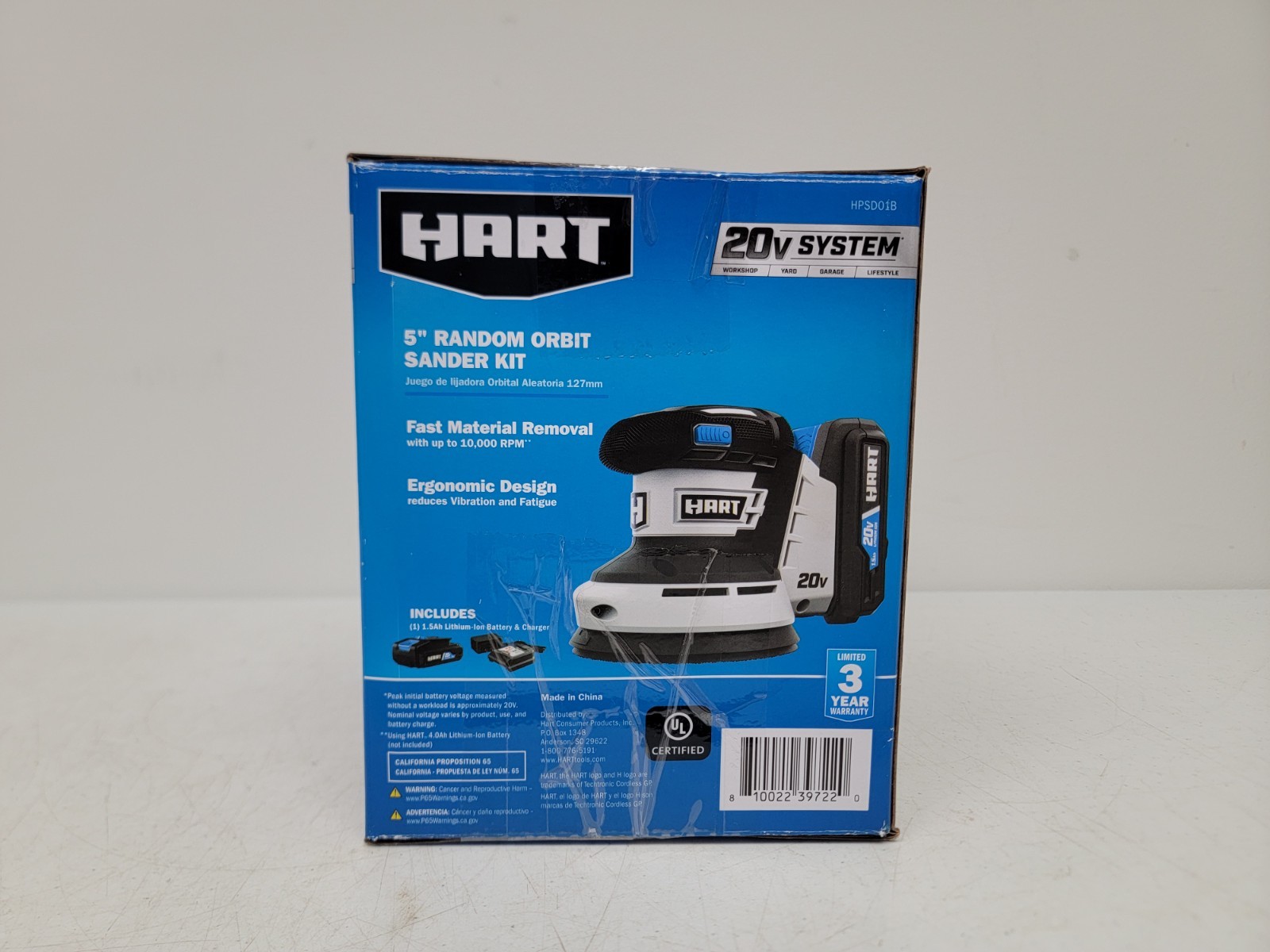 Hart HPSD01B Cordless Orbit Sander 5" Random, 20V Li-Ion