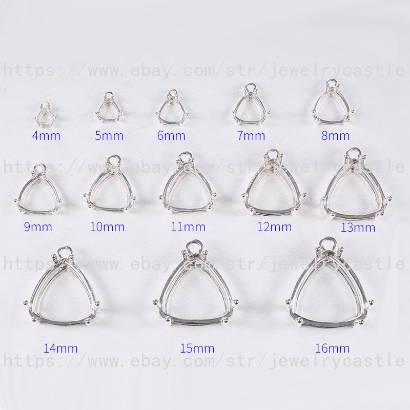 Pre-Notched Sterling Silver 4x4-16x16mm Trillion Earring/Pendant Prongs Setting