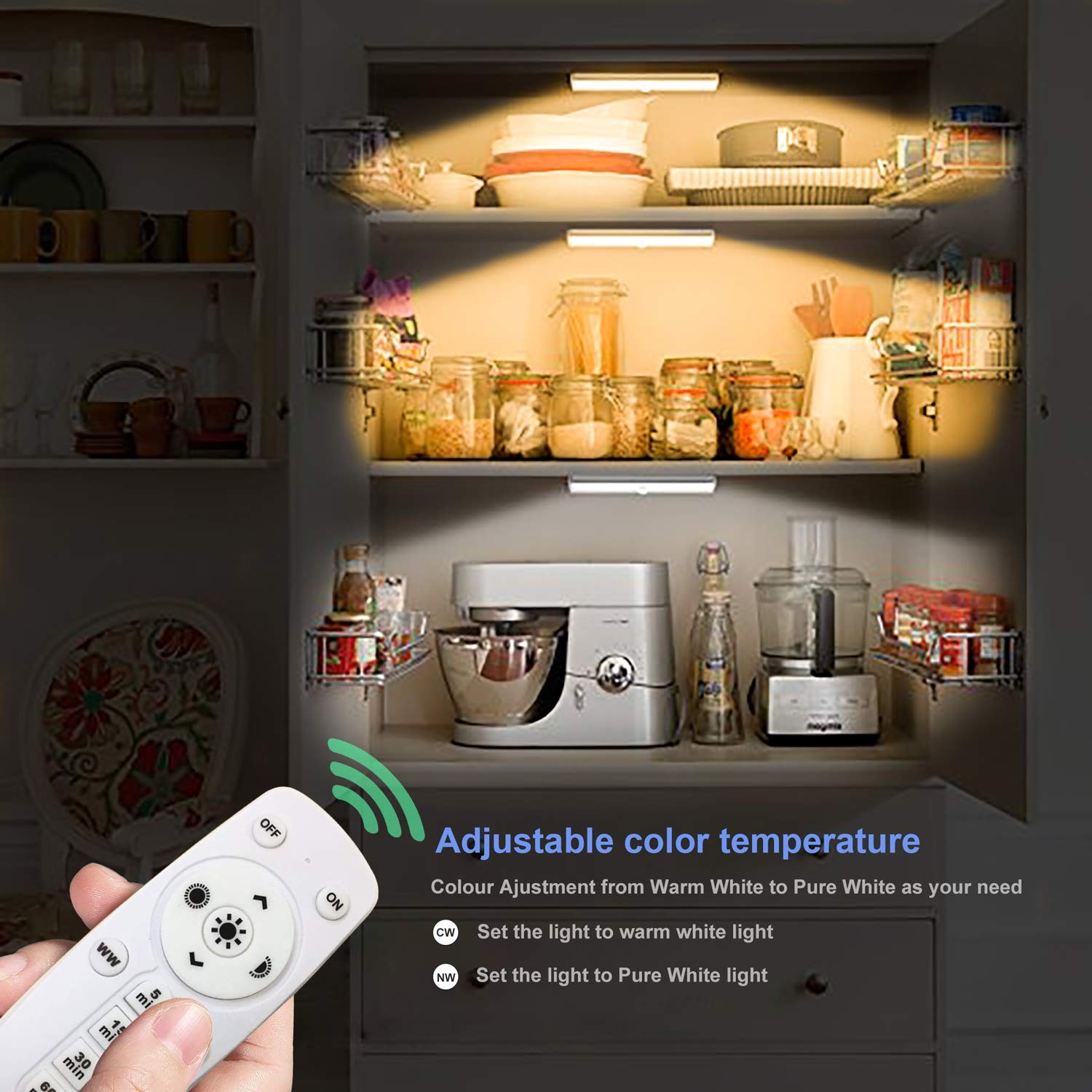 Under Cabinet Lights Wireless with Remote Control Dimmable Battery Operated LED