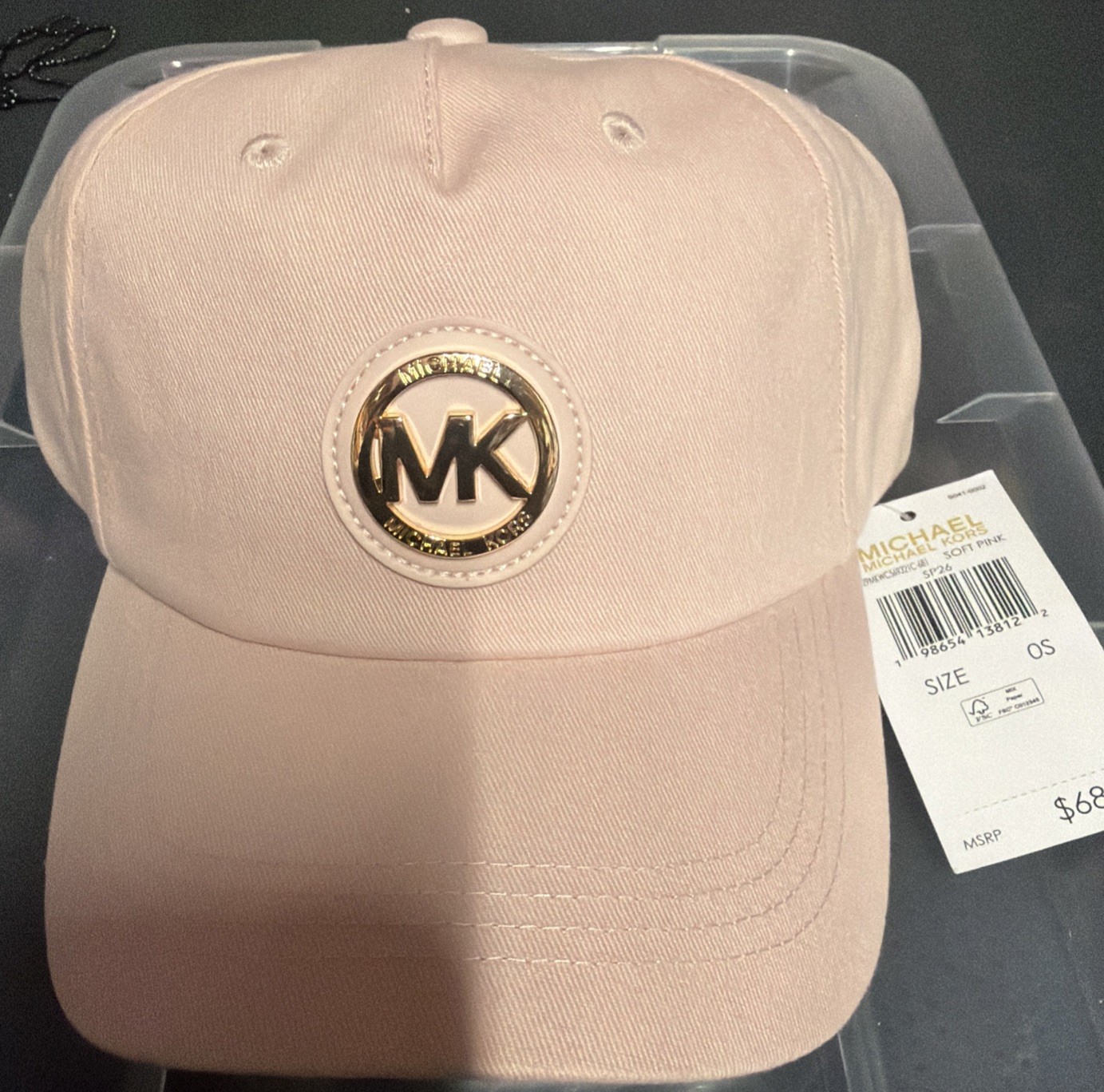 Michael Kors MK Logo Adjustable Baseball Cap Hat Pink, Gold Logo 29mkwc5693