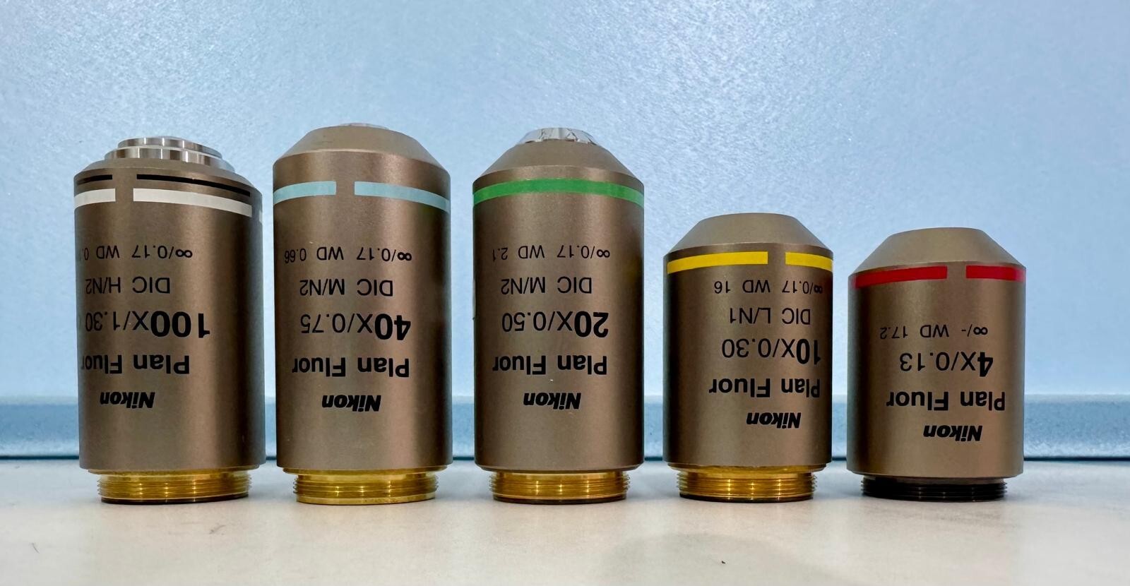 Nikon Plan Fluor Objective Lens Set - 4x 10x 20x 40x 100x DIC, DHL Shipping