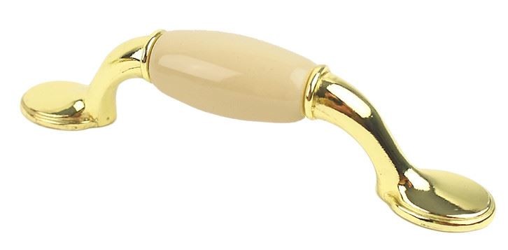 3" Almond Ceramic Center Pull Brass Plated