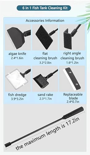6-in-1 Aquarium Cleaning Tools Fish Tank Cleaning Kit with Long Handle, Algae