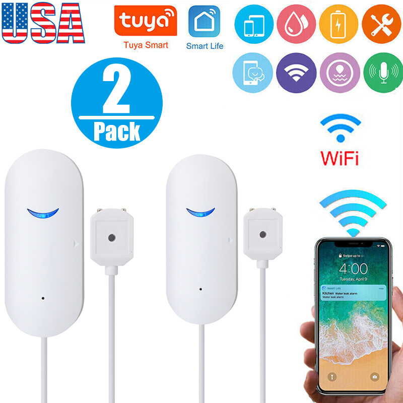 2Pcs Tuya Smart WiFi Water Leak Sensor Alarm Flood Leakage Overflow Detector US