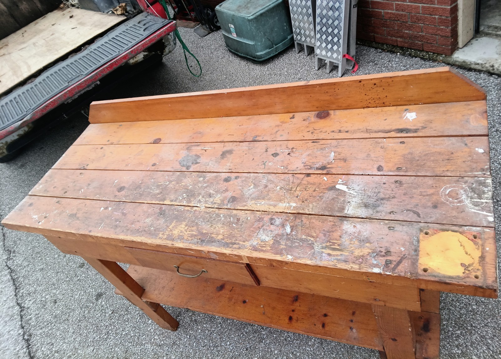 Handsome Vintage Workbench with Drawer - 5 feet long - All solid wood!
