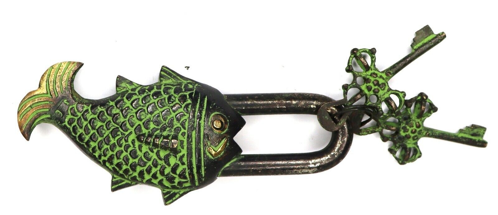 Fish Shape Lock Antique Vintage Style Handmade Brass Padlock With Working Keys