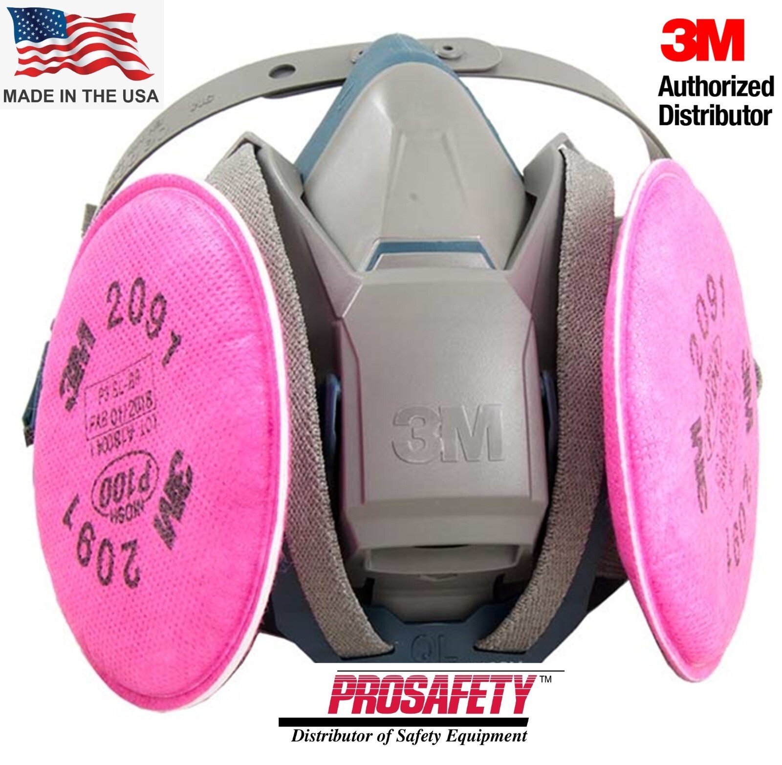 3M Quick Latch Half Face Respirator Mask & 2- 2091 P100 Particulate Filter SMALL