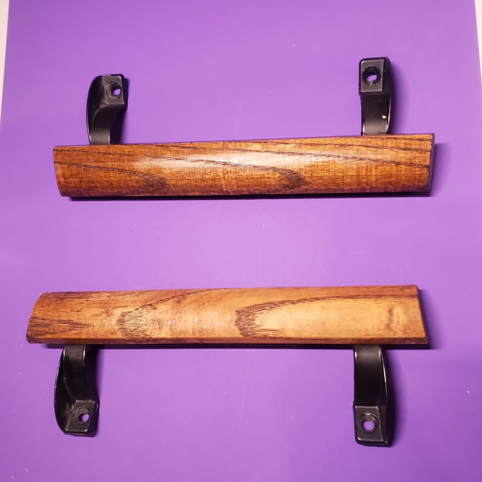 Lot of 2 Sliding Door Wood Pull Black Painted Brackets with Oak Handles