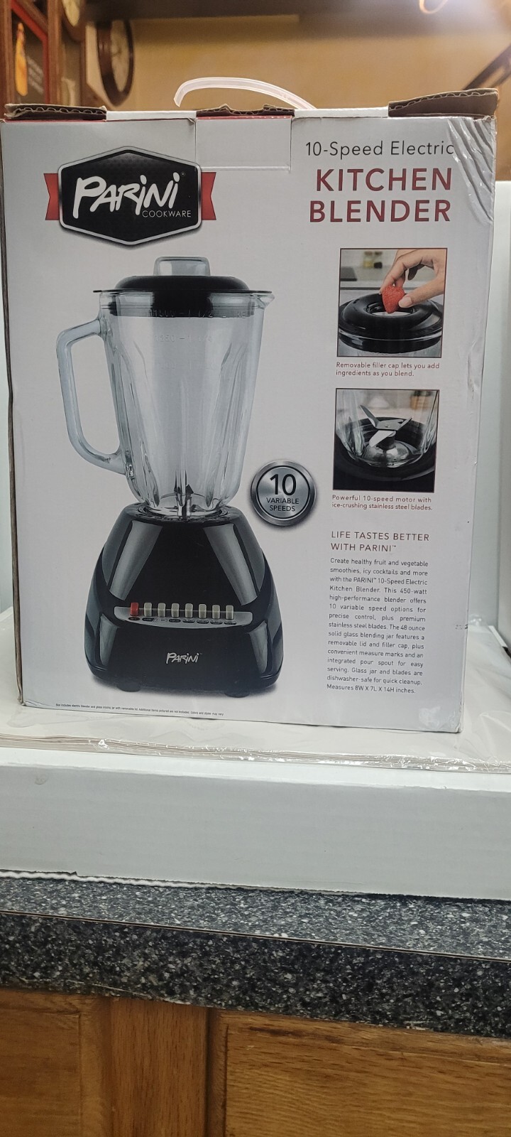 New! Parini 10 Speed Electric Blender With 48 Ounce Glass Blending Jar