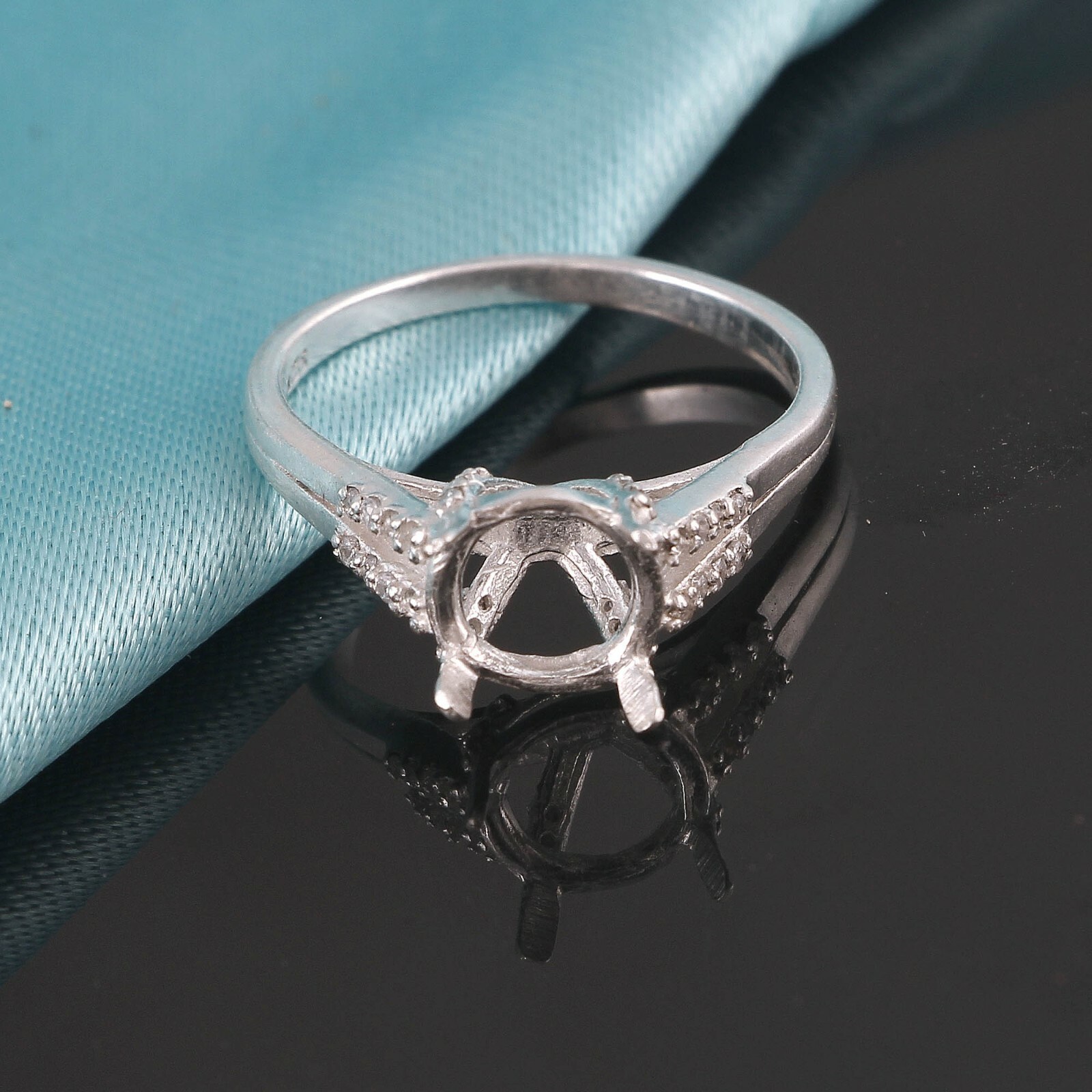 925 Sterling Silver Semi Mount Ring Gemstone Size 7X7 MM Round Engagement Ring