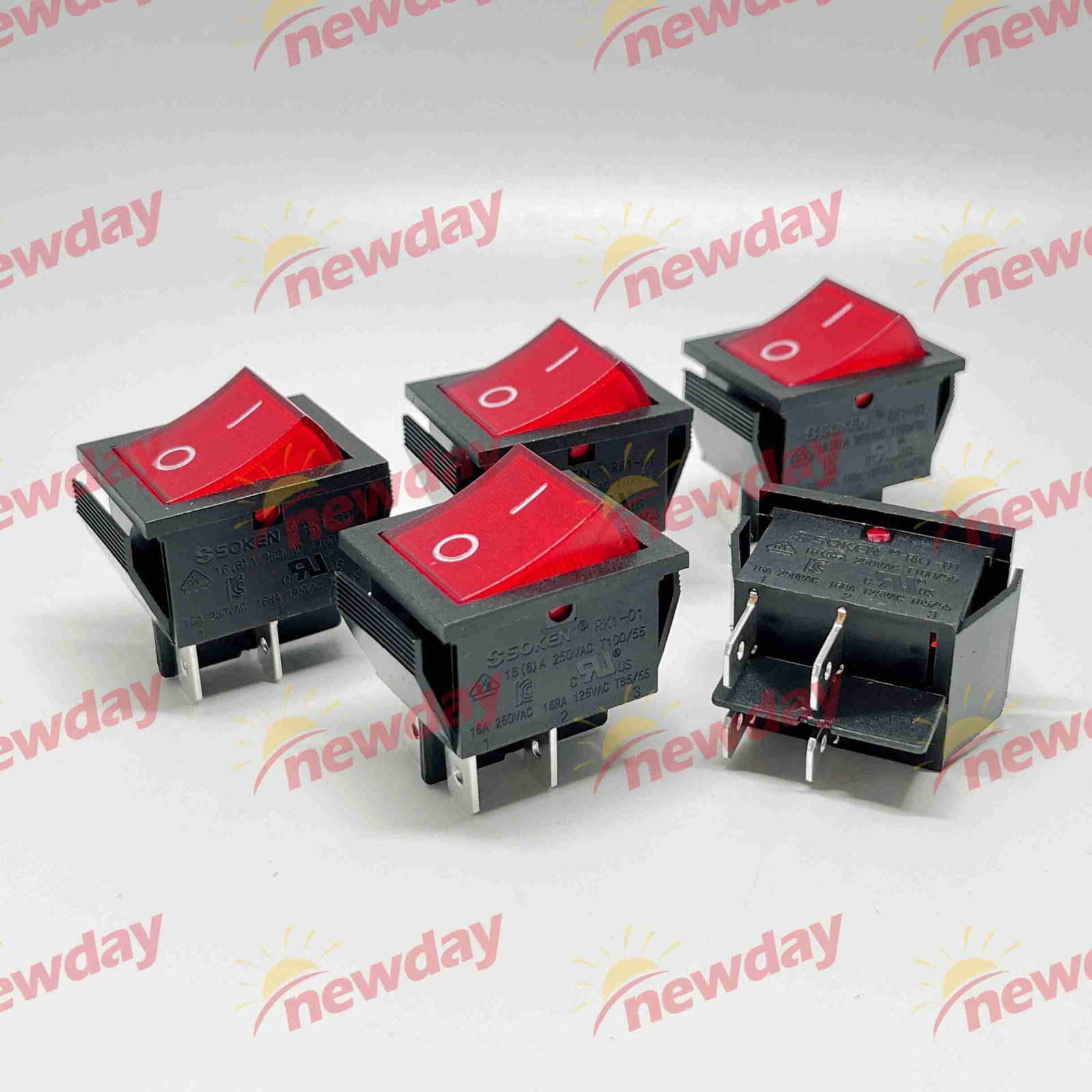 5pcs SOKEN RK1-01 16A/250VAC 4 pin Rocker Switch Red Light