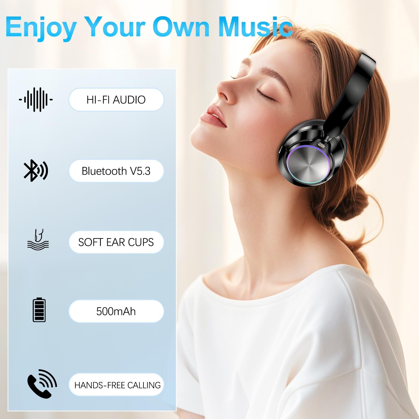 TSYUCXH Noise Cancelling Over Ear Wireless Bluetooth Headphones with Microphone,