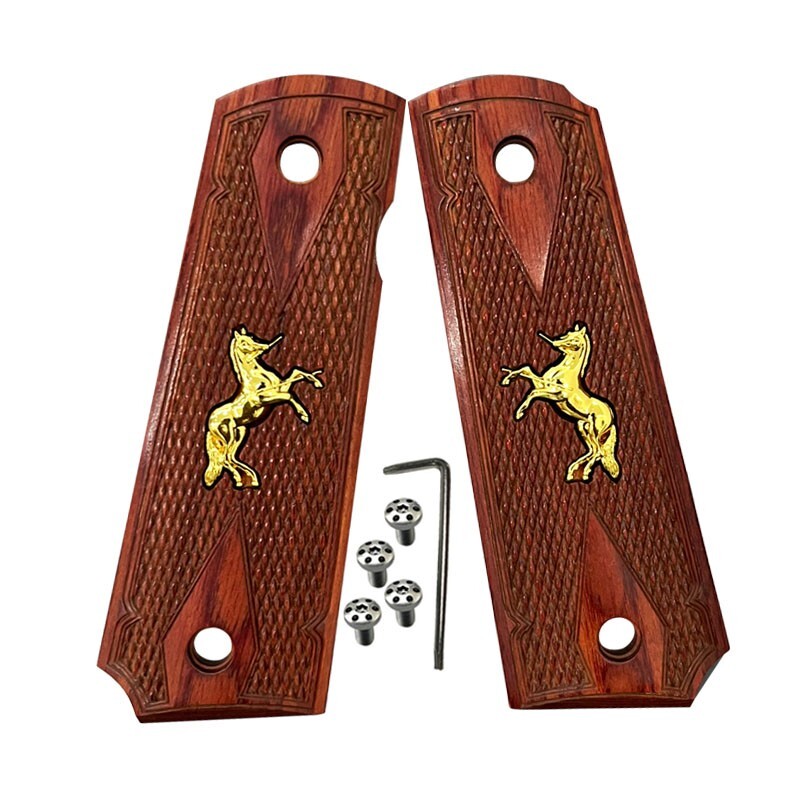 1911 Grips Full Size Fit Colt Springfield Grips Rosewood Colt Gold Horse & Screw