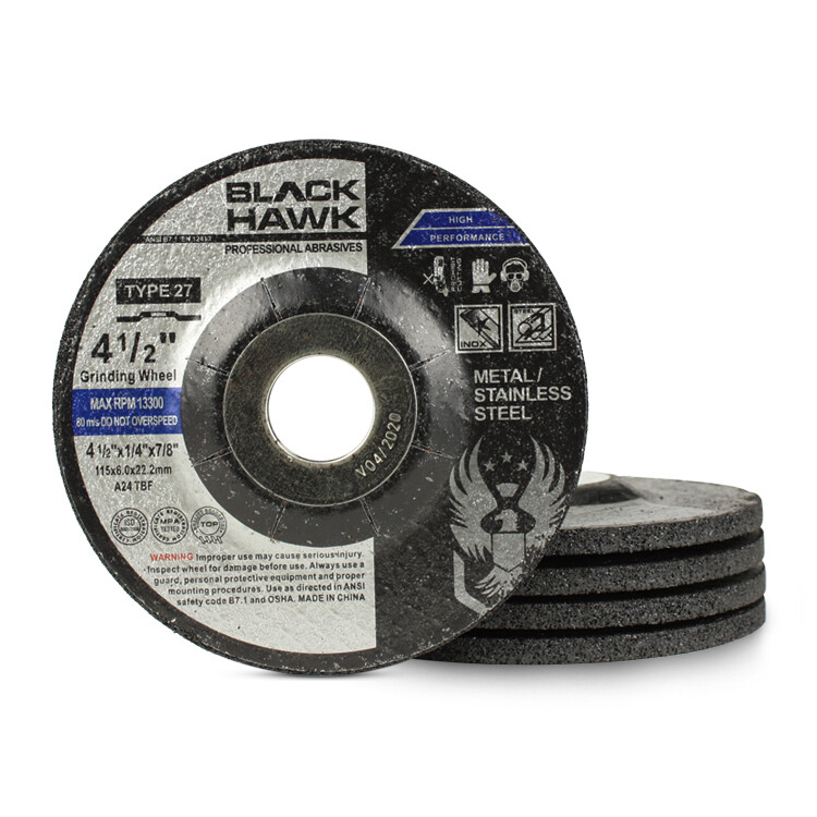 5 Pack - 4-1/2" x 1/4" x 7/8"  Black Hawk Grinding Wheel (T27 Depressed Center)