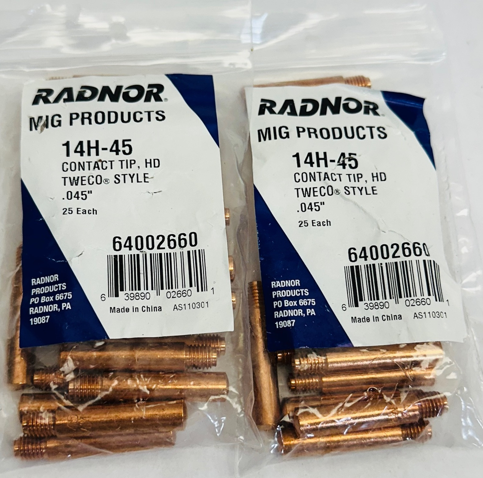 (LOT OF 50) RADNOR 64002660 HEAVY DUTY CONTACT TIP 0.045" TWECO STYLE 19087