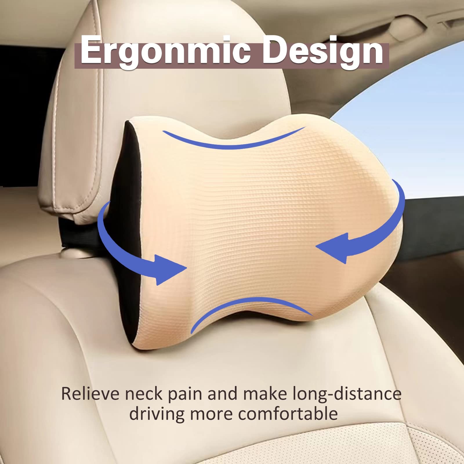Almohada Reposacabezas Para Auto Con Espuma Viscoelastica Color Beige