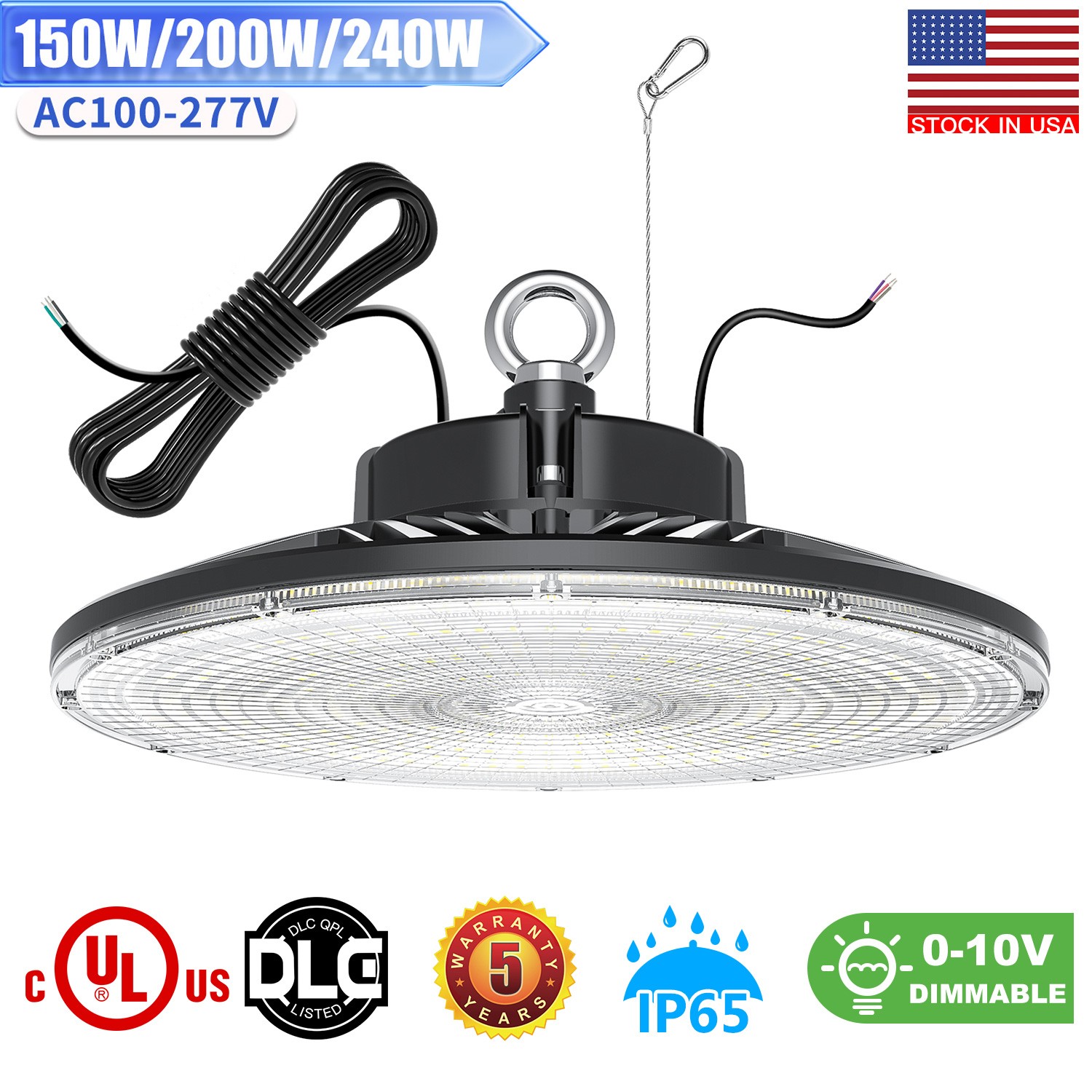 LED UFO High Bay Light 150W 200W 240W 300W Commercial Warehouse Shop Lamp 5000K
