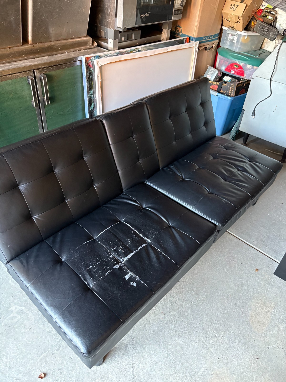 6 ft. Used Folding Studio Couch w/ 2 Drink Holders, Black
