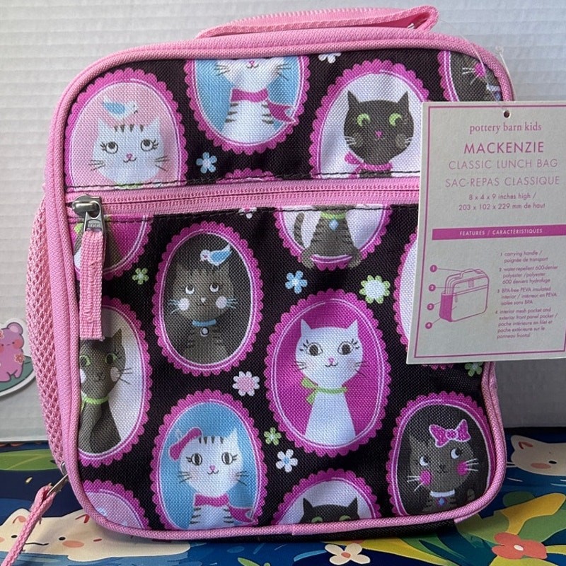 Pottery Barn Kids Mackenzie Chocolate/Pink Cat Classic Lunch Box Bag