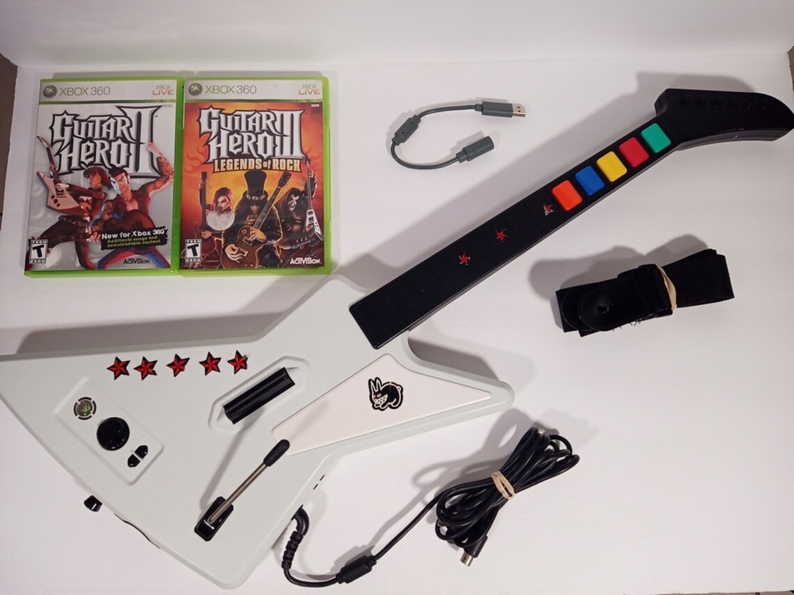 Xbox 360 Guitar Hero Xplorer Bundle w/ 2 Games Legends of Rock World Tour Lot