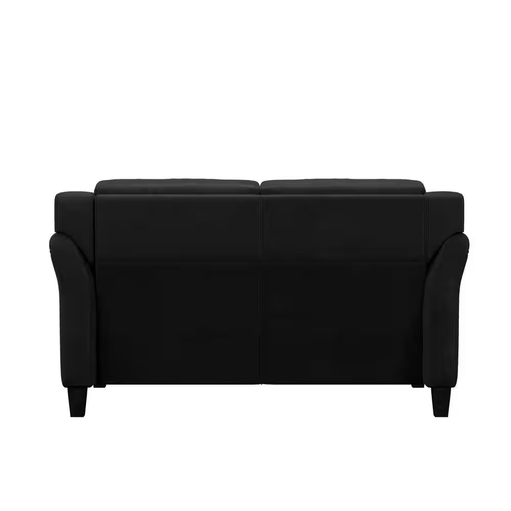Harvard 56 In. Black Microfiber 2-Seat Loveseat with Flared Arms