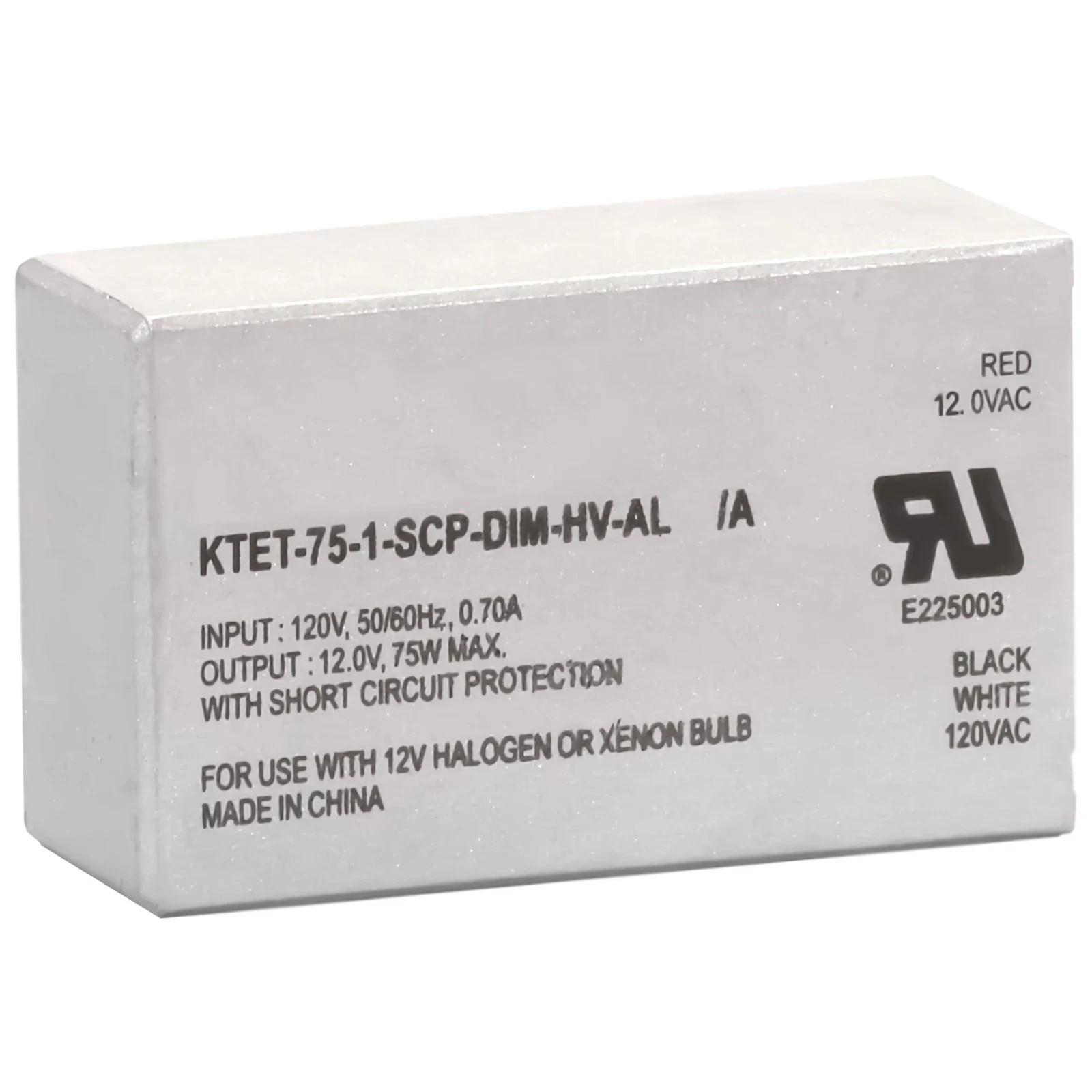 Keystone KTET-75-1-SCP-DIM-HV-AL Dimmable 75W 12V Electronic Transformer