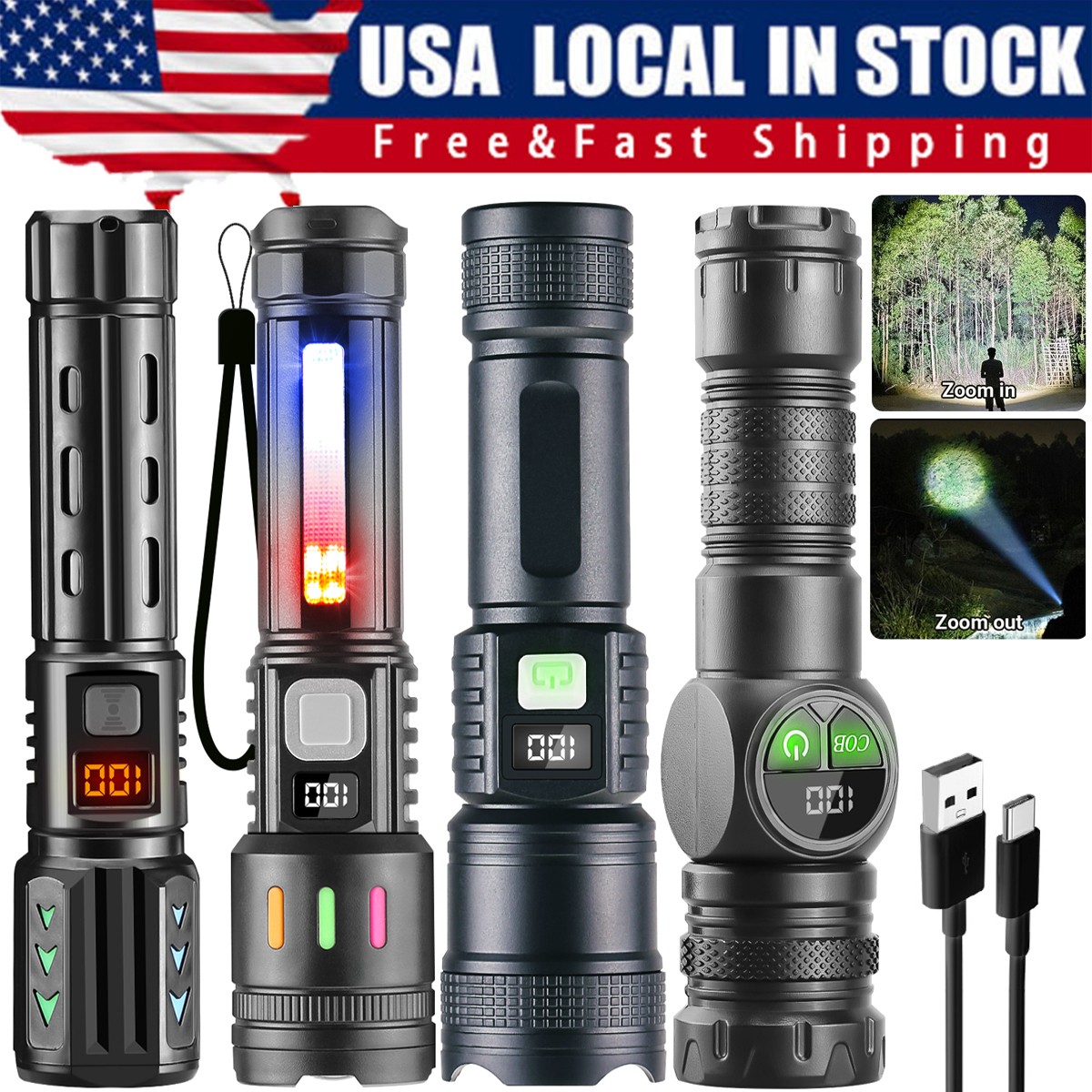 99000000Lumens Super Bright LED Tactical Flashlight Rechargeable LED Work Lights