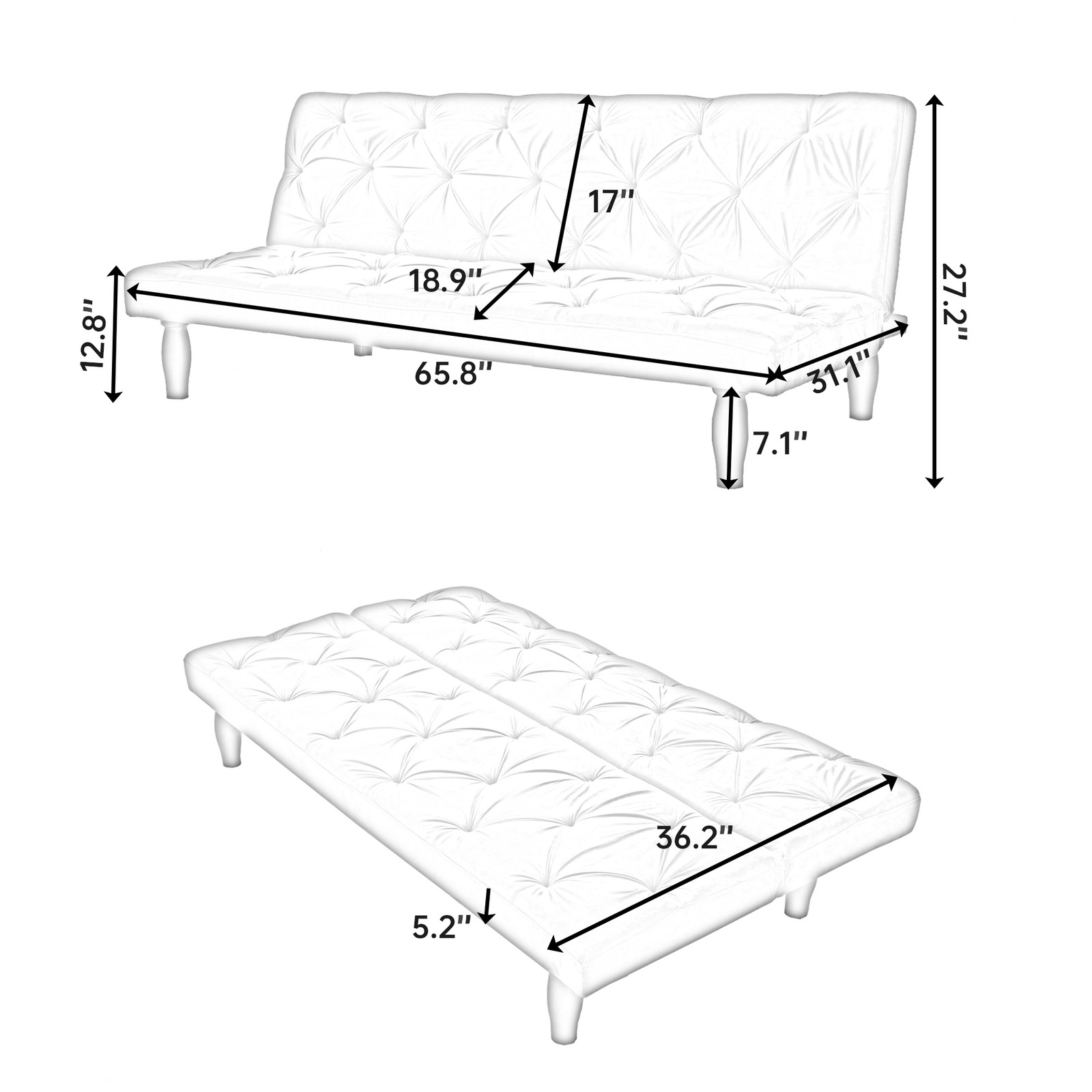 66" Velvet Sofa Bed Living Room Sleeper Sofa-to-Bed Transforms Seamlessly