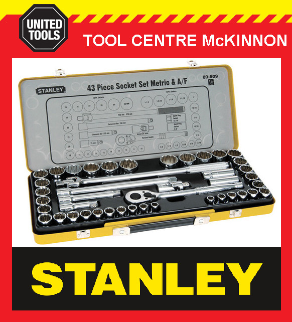 STANLEY 89-509 43 PIECE 1/2” DRIVE METRIC & IMPERIAL SOCKET SET IN METAL CASE