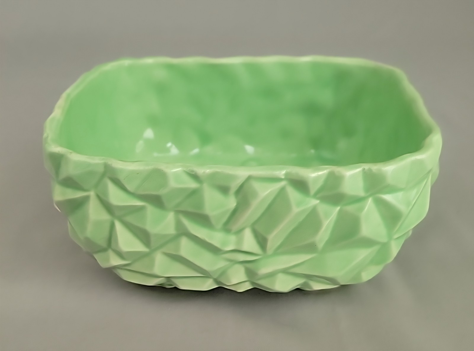 Vtg Light Green Ceramic Planter Rectangular Footed Geometric Block Dish Garden