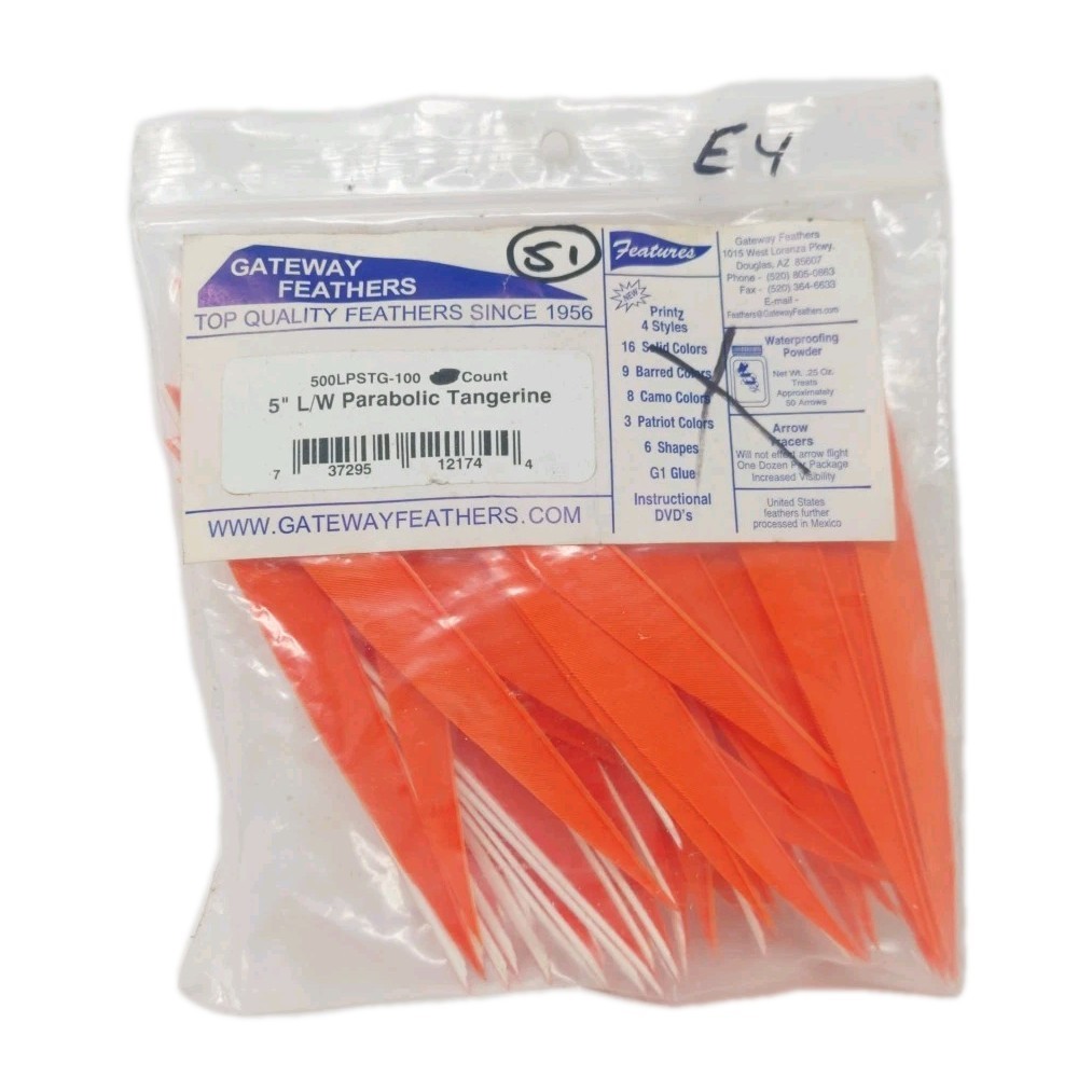 51 Count Gateway Feathers 5" Left Wing: Parabolic Tangerine Orange 500LPSTG