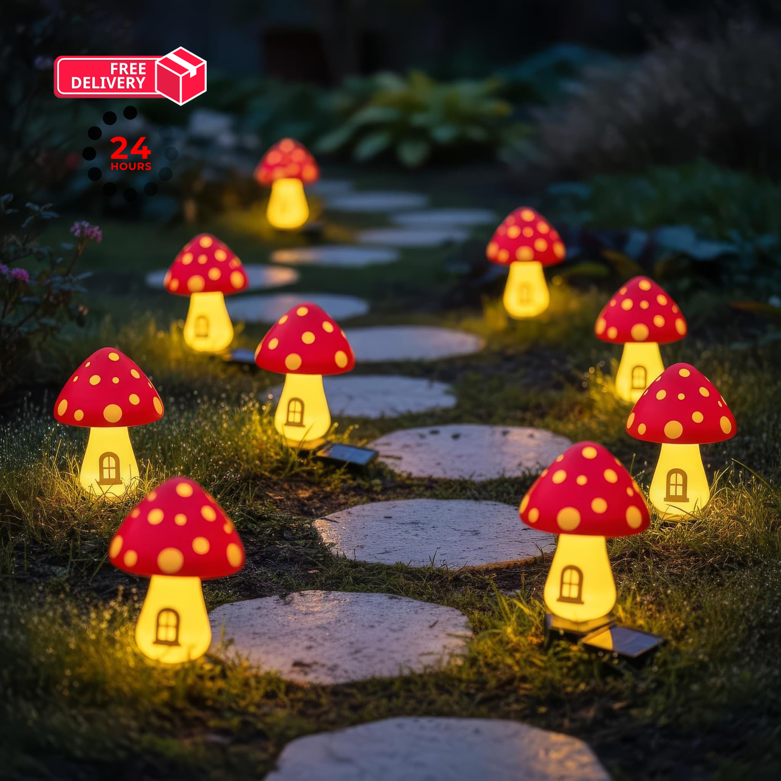 Yard/Garden Decorations, 4-Pack Yimmloome Ourdoor Warm-House Mushroom Red