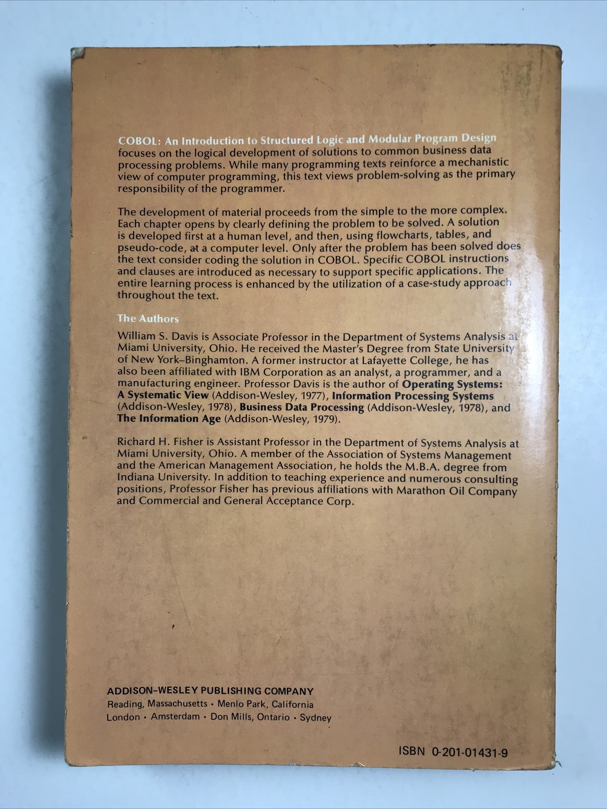 COBOL: Introduction 1979 Davis & Fisher-paperback book Computer programming