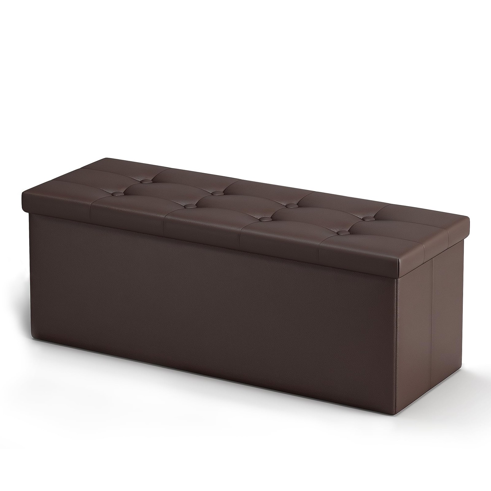43 Inches Folding Storage Ottoman Bench, PU Leather Storage Chest, Footrest Padd