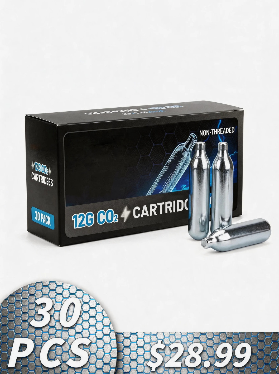 12g CO2 Cartridges Whipbester 30 Pack for Air Pistols, BB Guns & Air Rifles