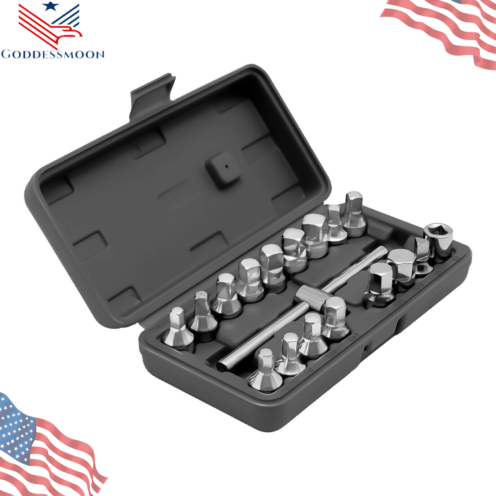 Oil Drain Pipe Plug Hexagon Square Socket Key Removal Tool Set 18Pcs 3/8''Drive