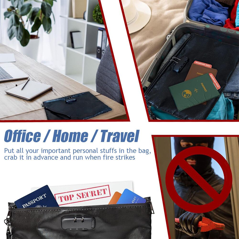Fireproof Document Money Bag with Lock Waterproof Envelope Safe Pouch Storage