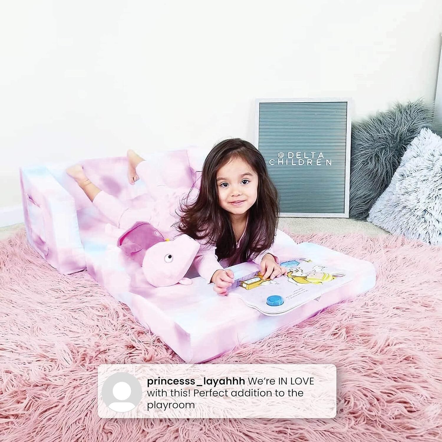 Cozee Flip-Out 2-in-1 Convertible Sofa to Lounger for Kids, Pink Tie Dye