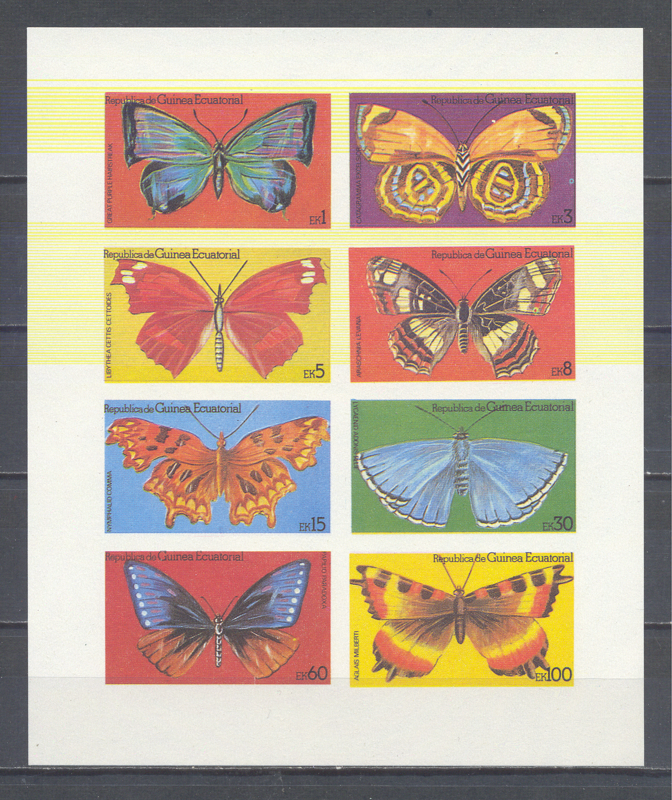 W EQUATORIAL GUINEA 1600NB-1600UB MS BUTTERFLIES IMPERFORATED MINI SHEET