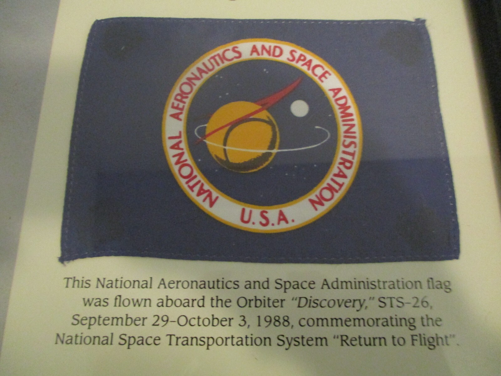 NASA SPACE SHUTTLE DISCOVERY STS-26 FLOWN FLAG CERTIFICATE "RETURN TO FLIGHT"