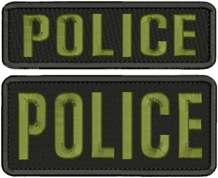 Police embroidery patches 3x7 and 2x7 hook on back letters od green