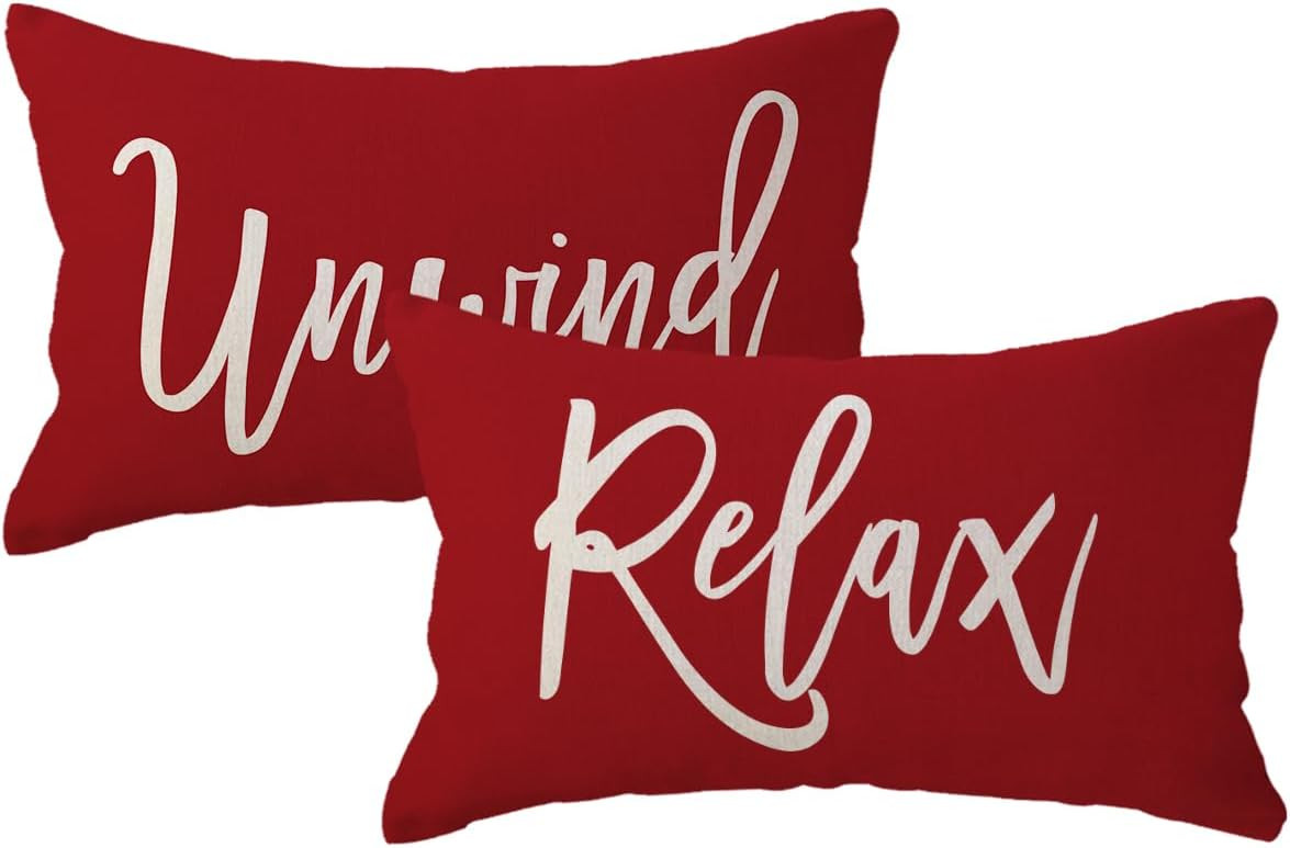 ULOVE LOVE YOURSELF Relax&Unwind Throw Pillow Covers 12x20 Farmhouse Red
