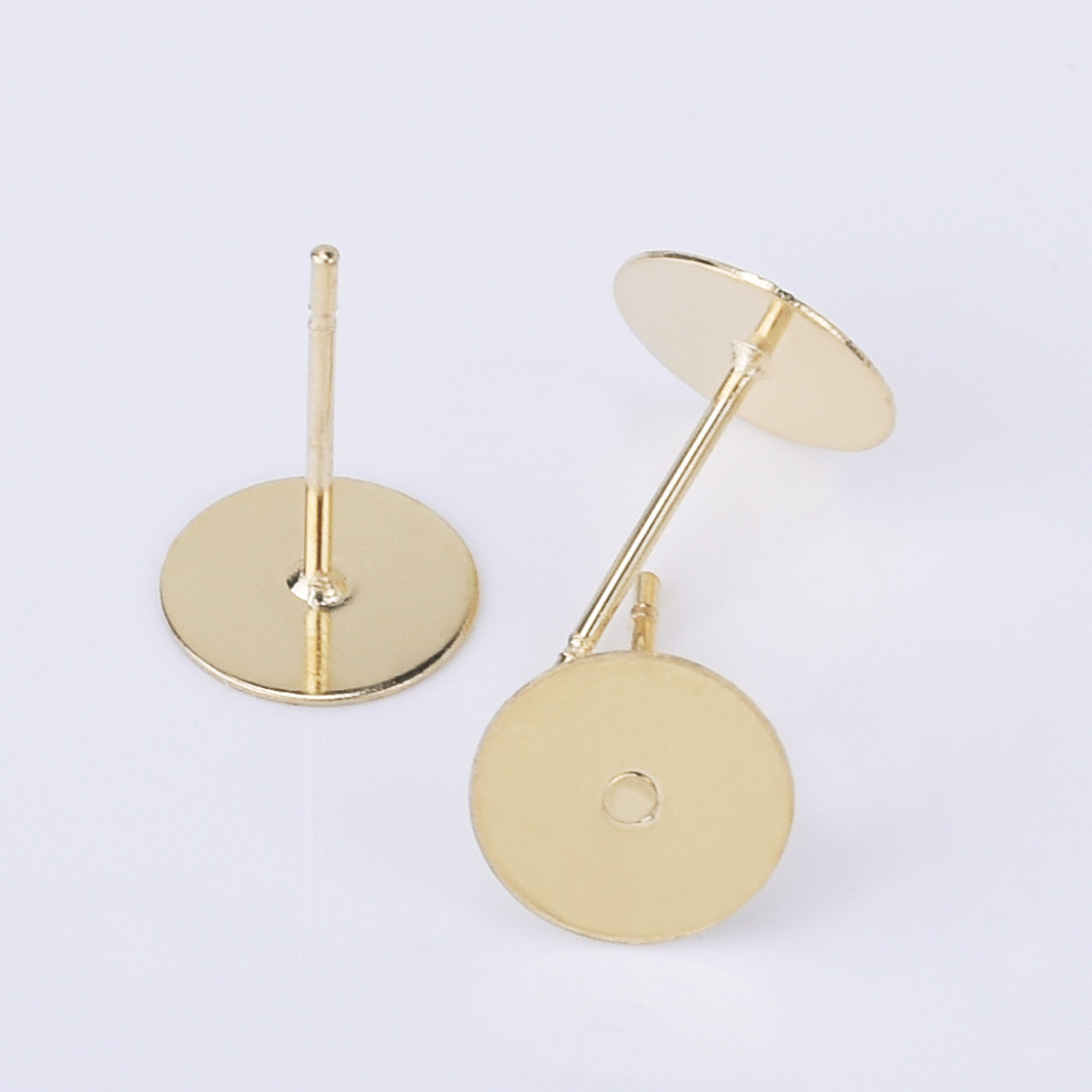 Stainless Steel Bezel Earring Studs Flat Pad Earring Posts with Ear Nut 50pcs