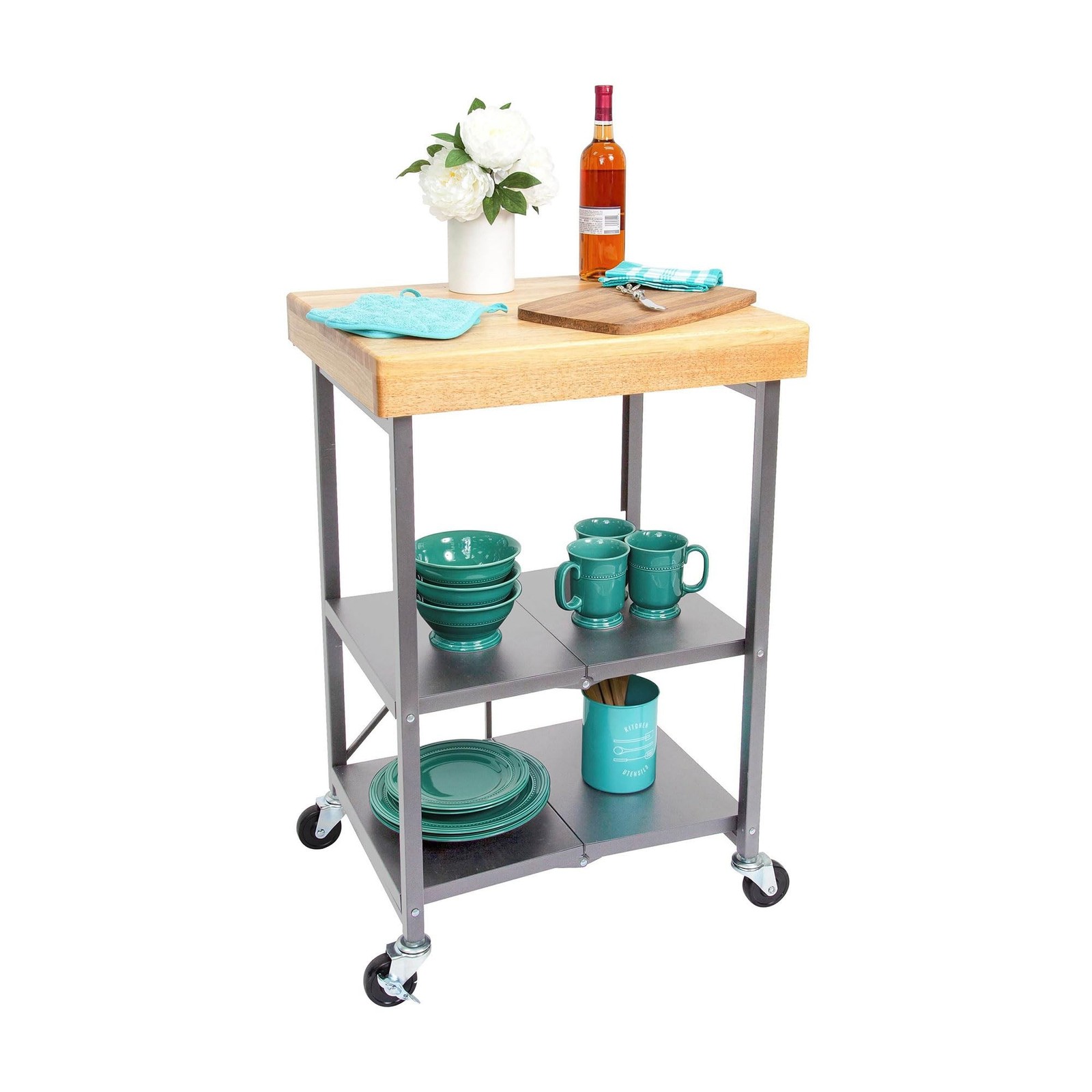 Origami Foldable Kitchen Island Cart, Rolling Storage Table Organizer with Wh...