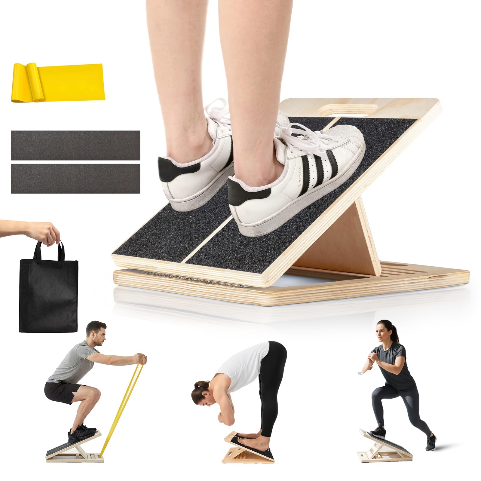 Adjustable Wooden Slant Board for Calf Stretching & Hamstring Flexibility – P...