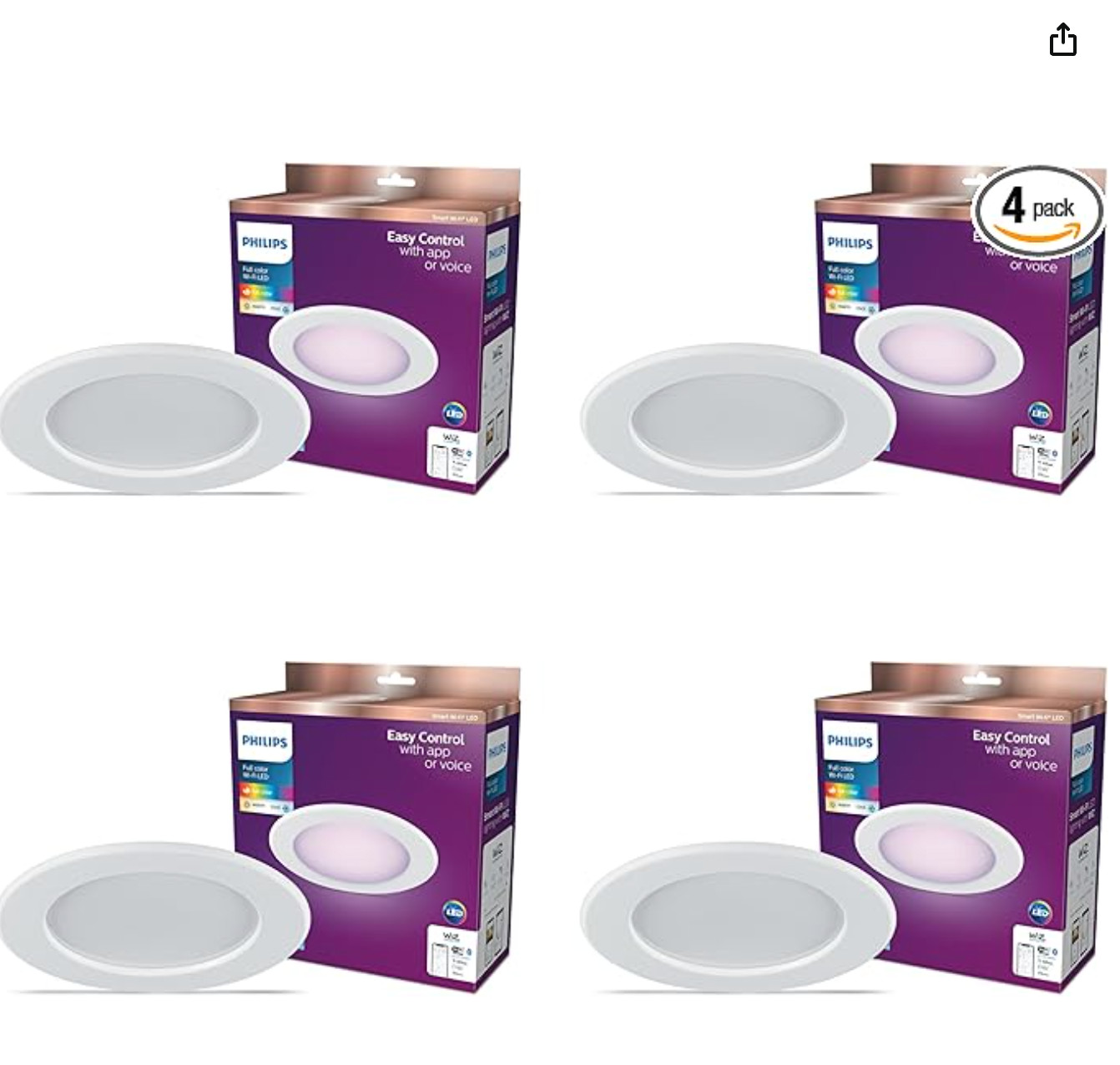 Philips WiZ Smart LED 5/6” Retrofit Recessed Downlight 4-Pack Color WiFi Alexa